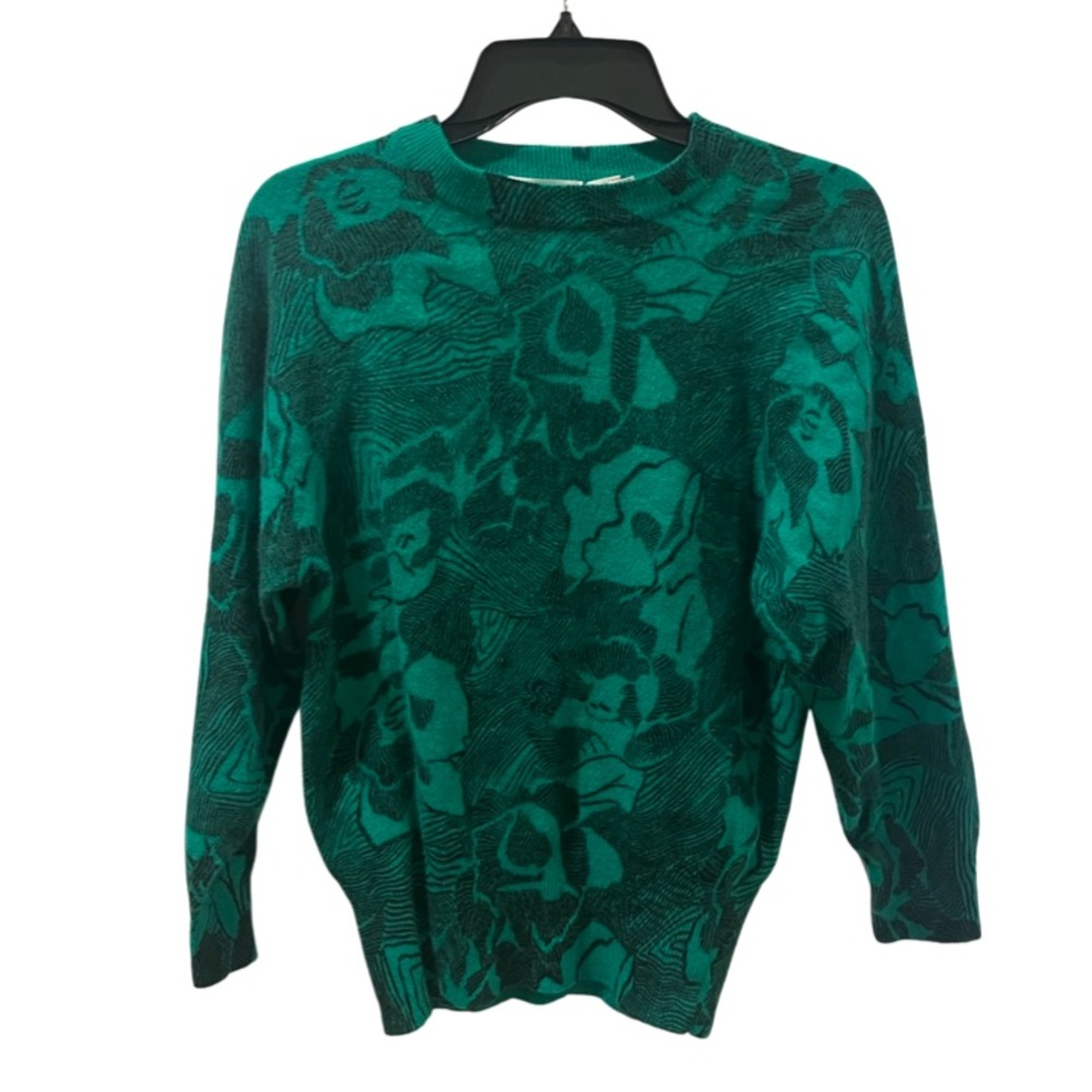 Vintage green Lambs wool Angora knit balloon sleeve crew neck sweater